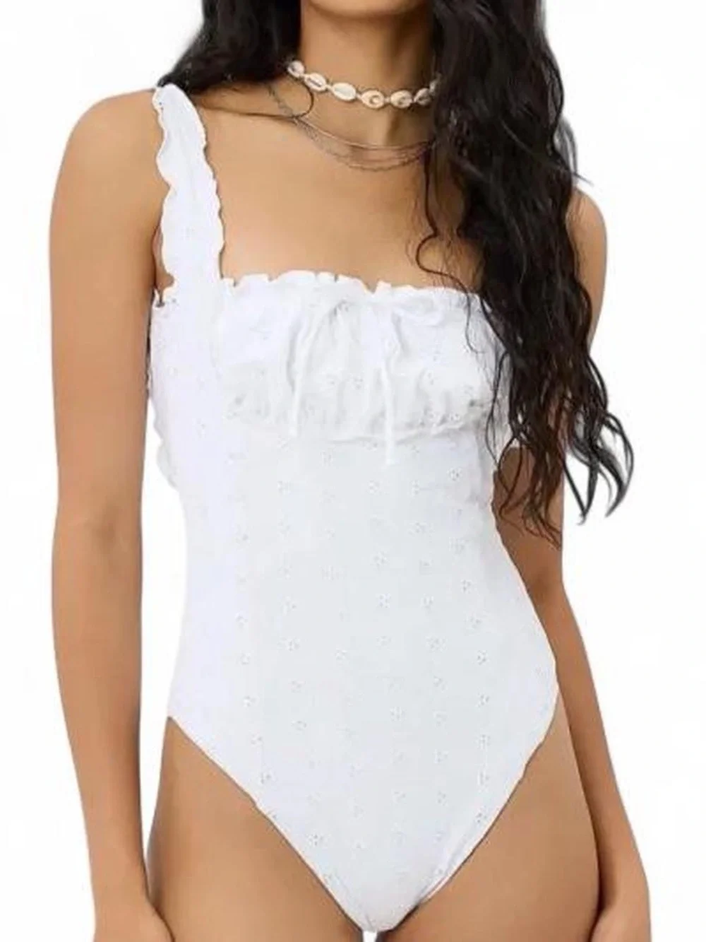 Frankies Bikinis x Gigi Hadid Fawn white eyelet one piece bathing suit